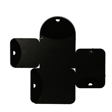 Arch and Circle 4 Multi Aperture Metal Photo Frame in black, with joined arched, round-window, and rectangular panels, shown flat on a white background.