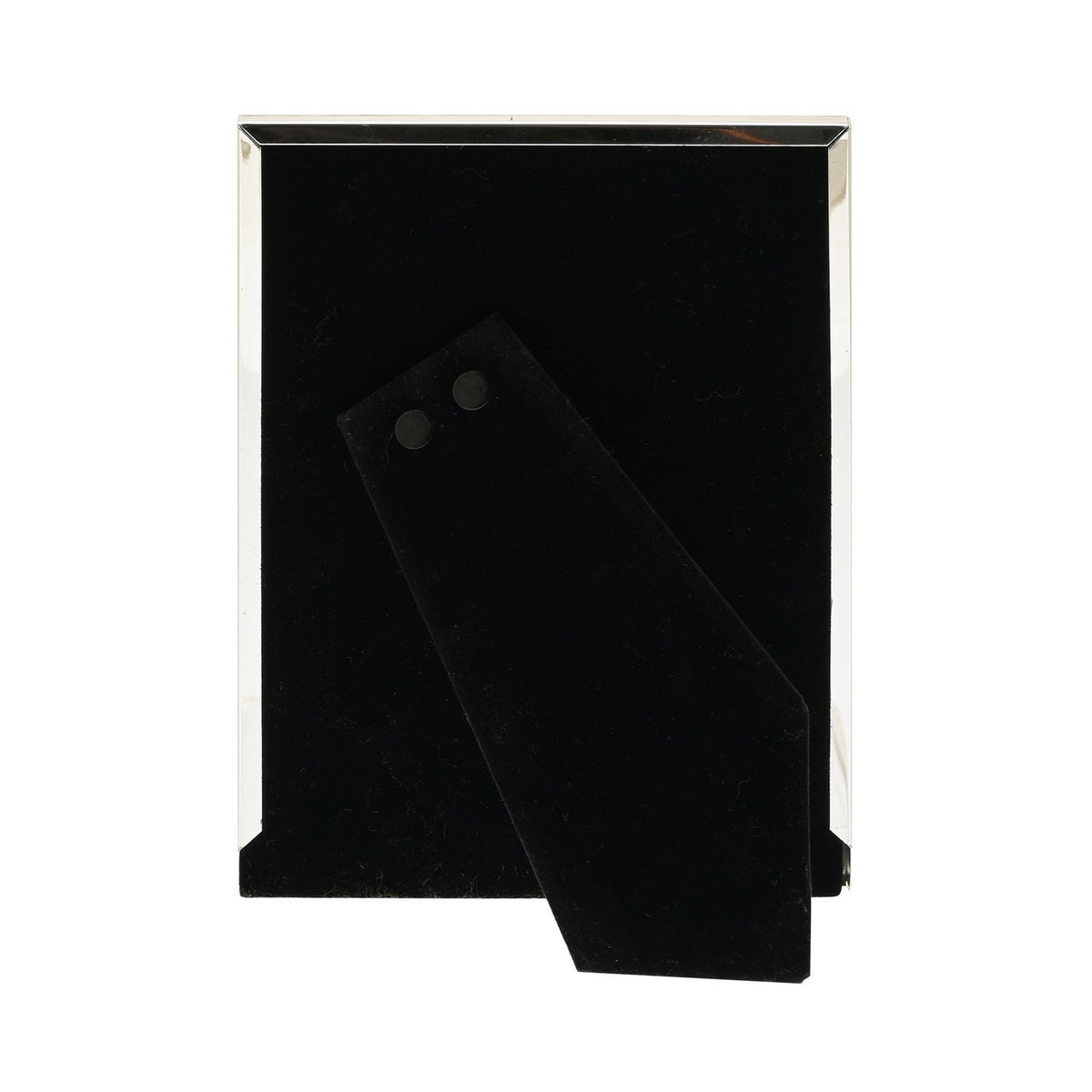 Rear view of the Textured Freestanding Silverplated Photo Frame showing the black velvet backing and fold-out easel stand, on a plain white background.