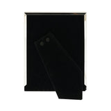 Rear view of the Textured Freestanding Silverplated Photo Frame showing the black velvet backing and fold-out easel stand, on a plain white background.