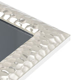 Close-up of the Textured Freestanding Silverplated Photo Frame's corner, showing a dimpled silver border with bevelled edge against a plain white background.