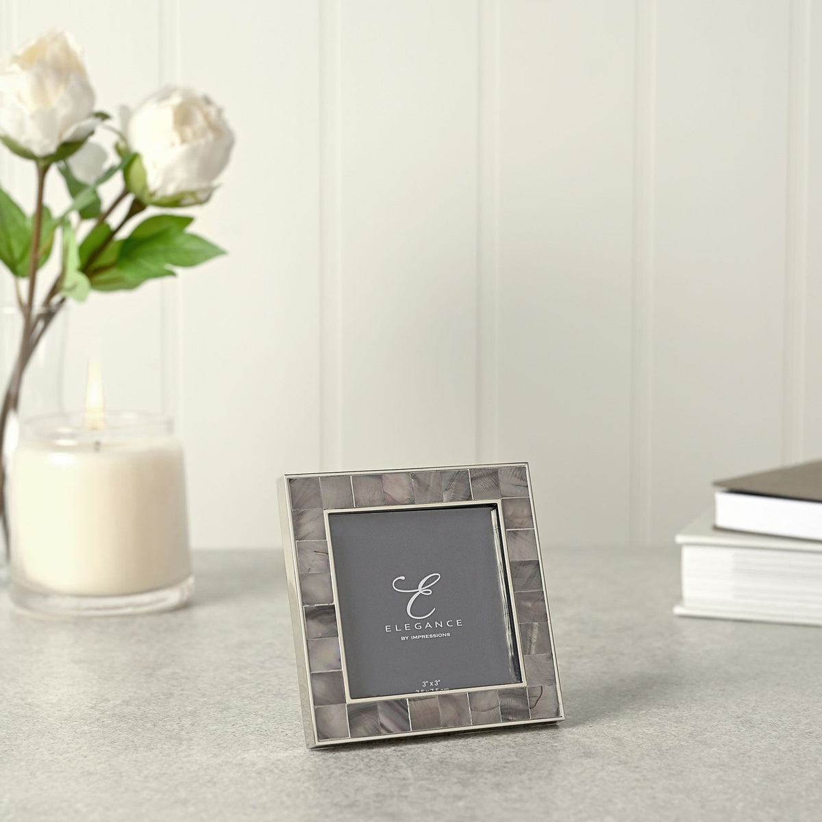 Mother of Pearl Mosaic Freestanding Metal Photo Frame - Grey
