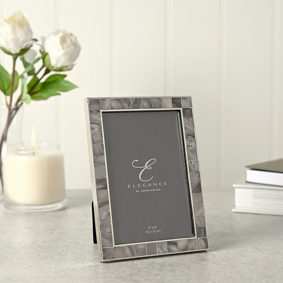 Mother of Pearl Mosaic Freestanding Metal Photo Frame - Grey