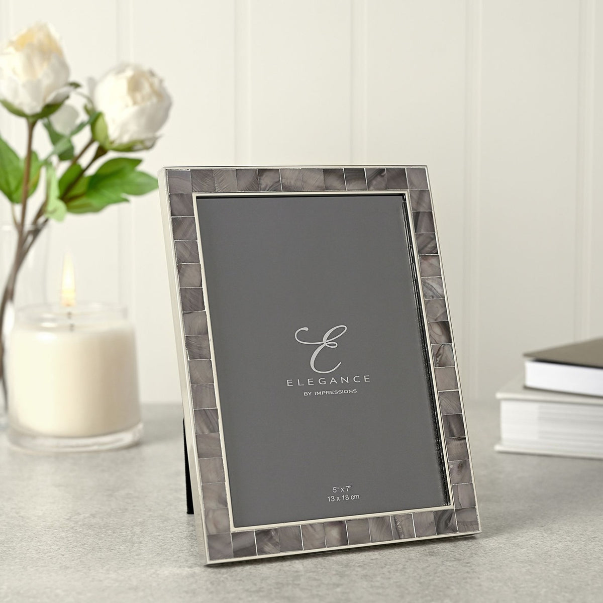 Mother of Pearl Mosaic Freestanding Metal Photo Frame - Grey