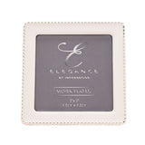 Square silverplated photo frame with white epoxy border and beaded silver edge, 3x3in size, shown on a plain white background.