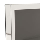 Close-up of the Narrow Rectangular Silverplated Metal Photo Frame corner, showing the slim mirror-finish silver border against a grey photo mount.