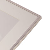 Close-up of a rectangular silverplated photo frame with a slim silver edge and wide white mount for a 6 x 4in print, shown on a plain white background.