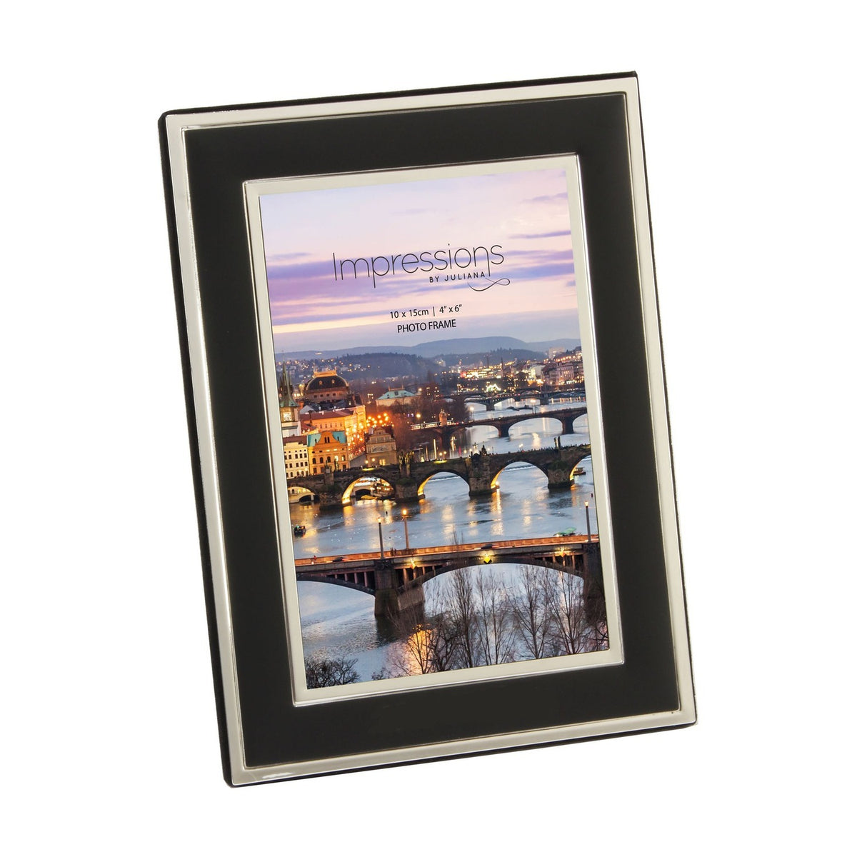 Plain Freestanding Silverplated Photo Frame - Black & Silver