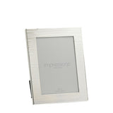 Rectangular silver-plated photo frame with a rippling textured border holding a 5 x 7in print, shown upright on a plain white background.