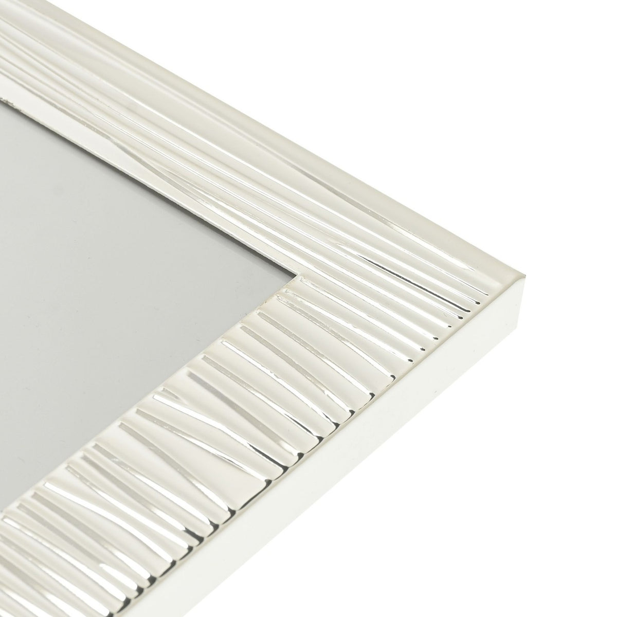 Close-up of the Ripple Texture Silverplated Photo Frame 7 x 5in, showing a rectangular silver-plated border with fine rippled lines against a plain white background.