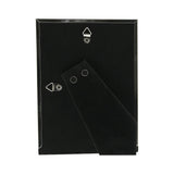 Back view of the Ripple Texture Silverplated Photo Frame 7 x 5in showing black velvet backing, foldable stand, and two triangular wall-hanging hooks.