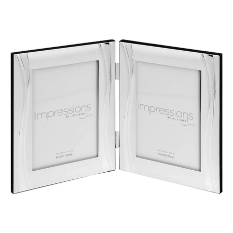 Shiny Wave Satin Silverplated Double Photo Frame 6 x 4in - Silver