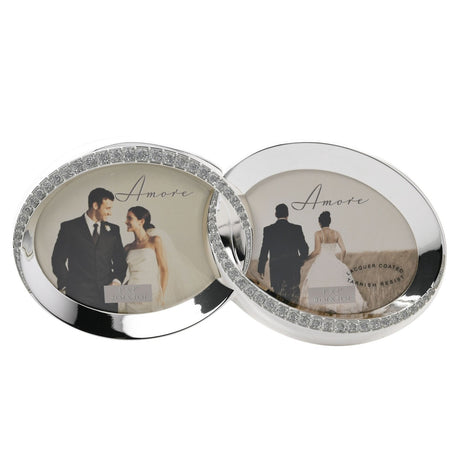 Crystal Double Rings Silverplated Photo Frame 3 x 2in - Silver