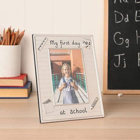 My First Day at School Metal Photo Frame 6 x 4in - Silver