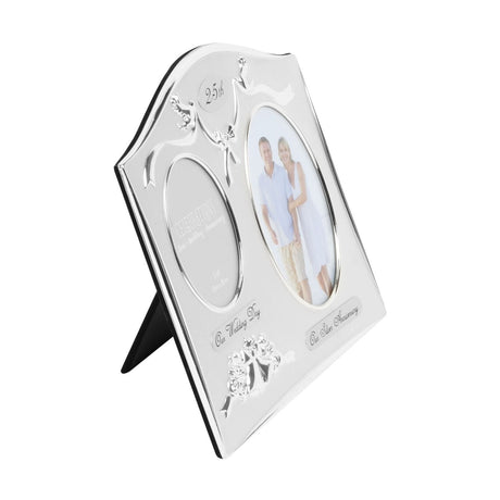 25th Anniversary 2-Tone Silverplated Double Photo Frame - Silver