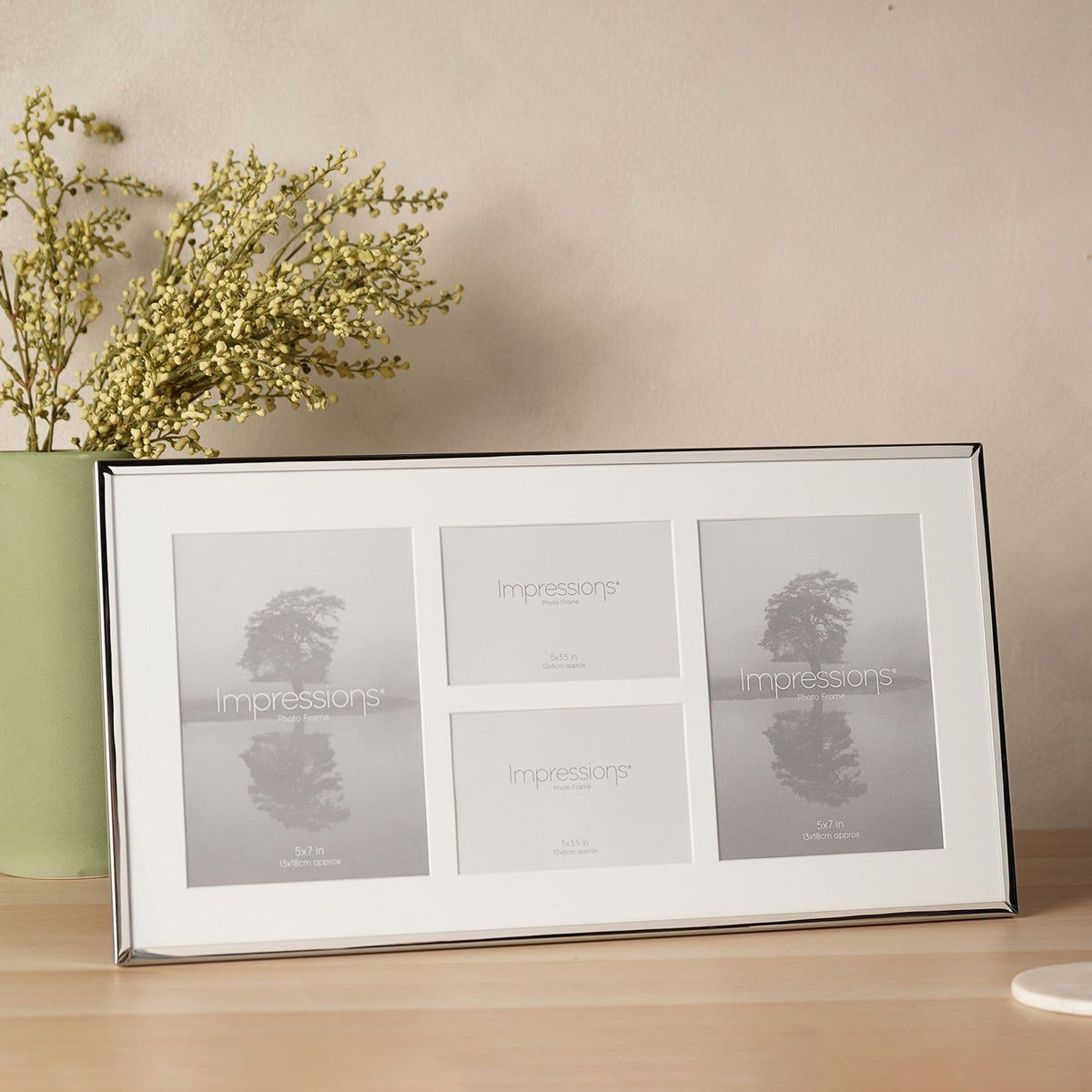 4 Aperture Metal Plated Photo Frame with Mount - Silver