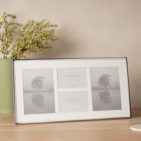 4 Aperture Metal Plated Photo Frame with Mount - Silver