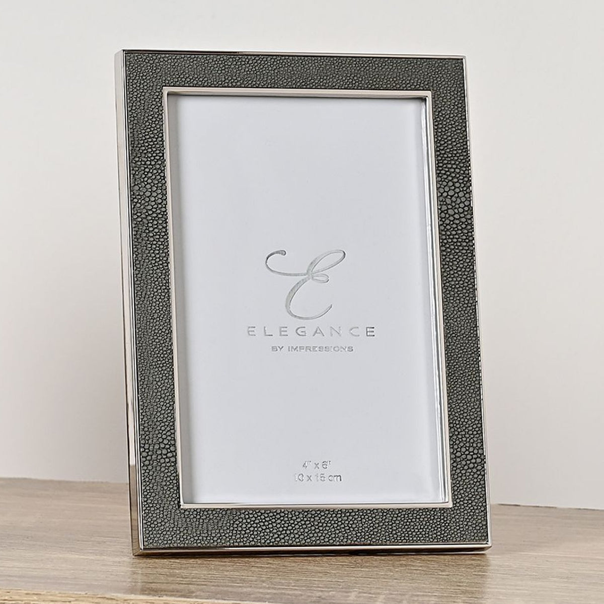 Metal Plated Faux Shagreen Photo Frame with Stand - Grey