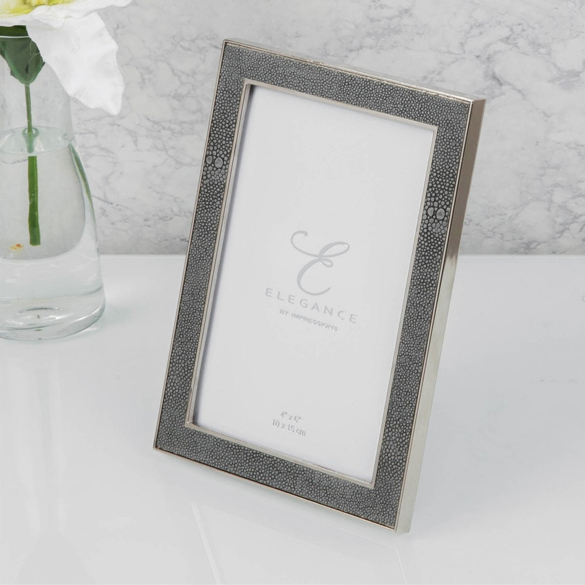 Metal Plated Faux Shagreen Photo Frame with Stand - Grey