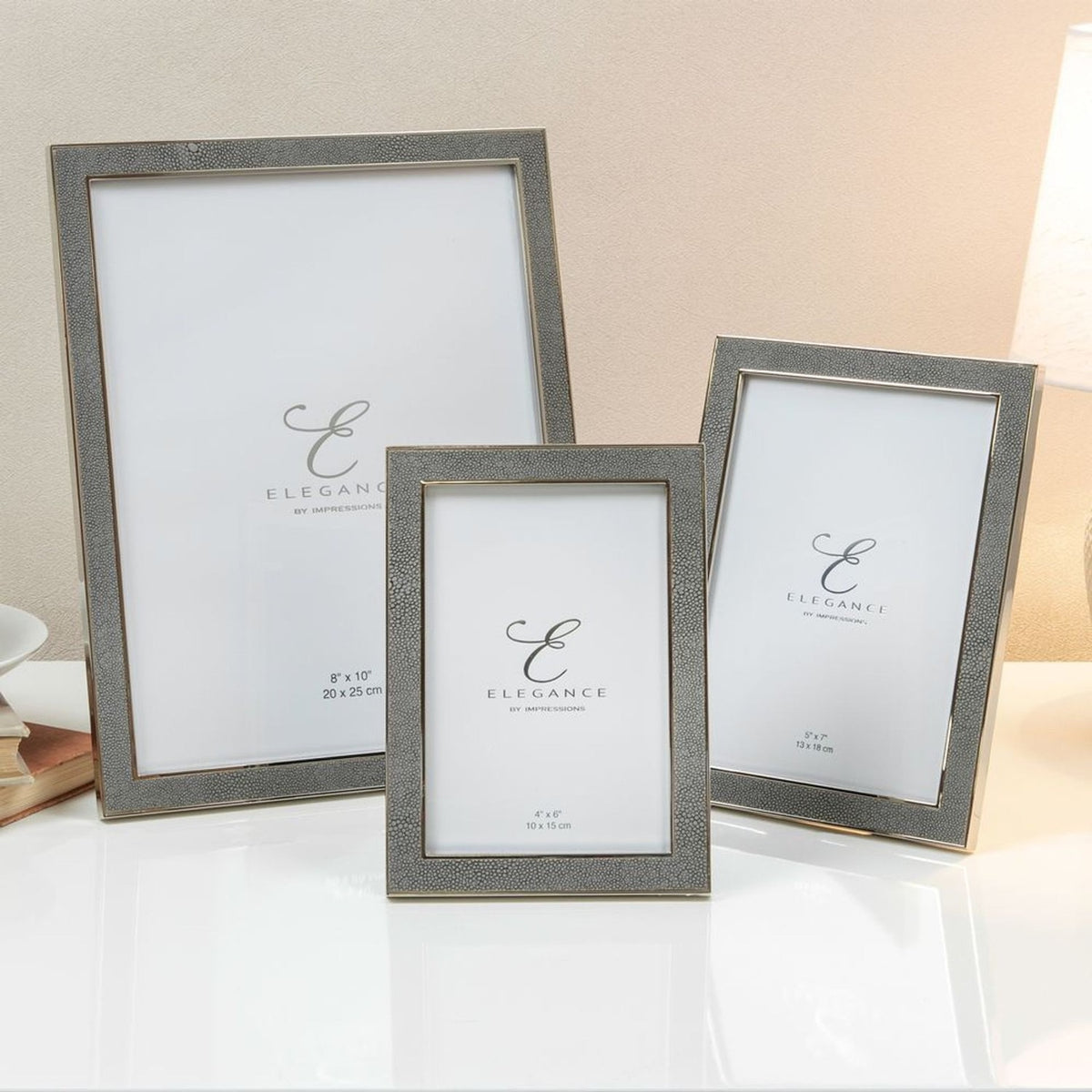 Metal Plated Faux Shagreen Photo Frame with Stand - Grey