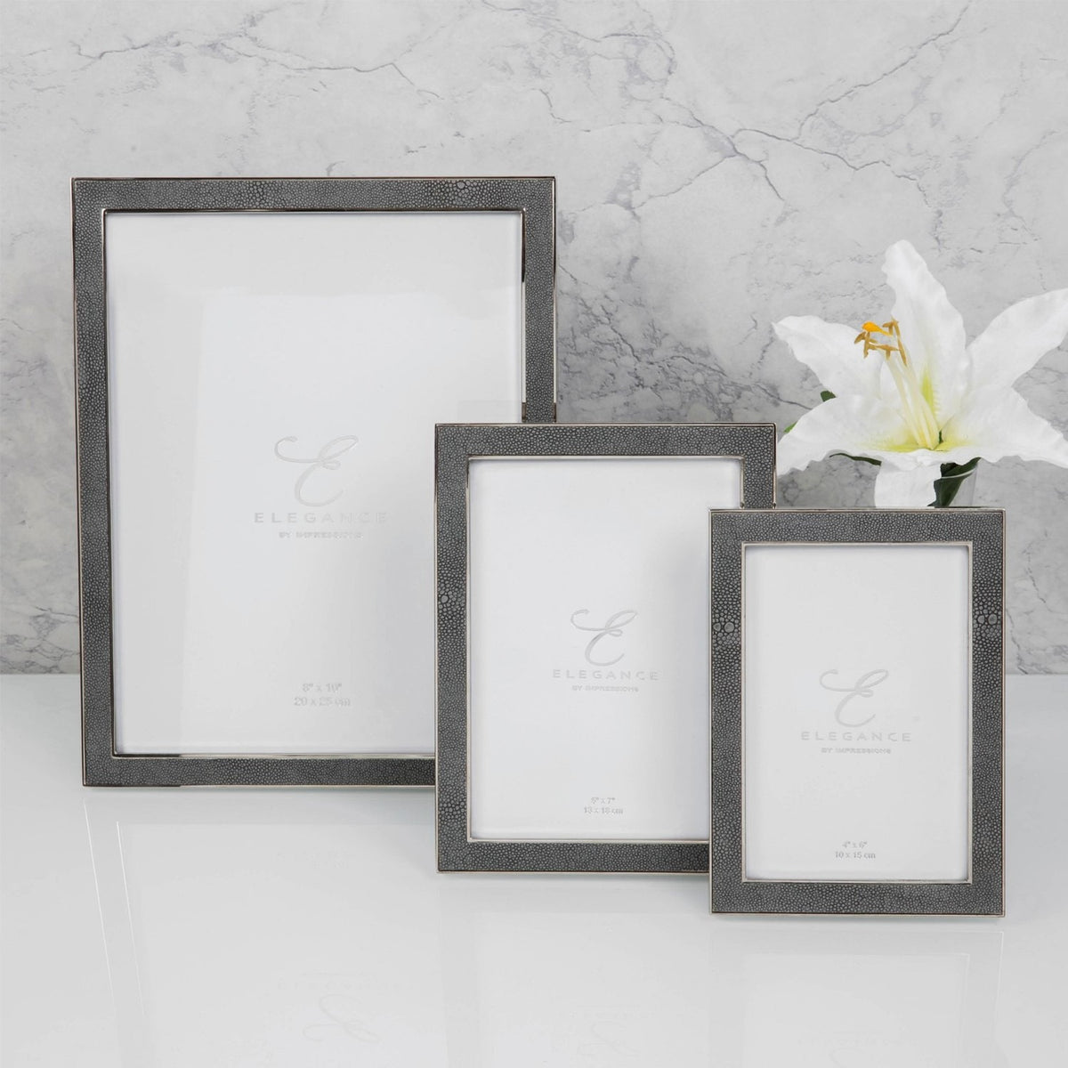 Metal Plated Faux Shagreen Photo Frame with Stand - Grey
