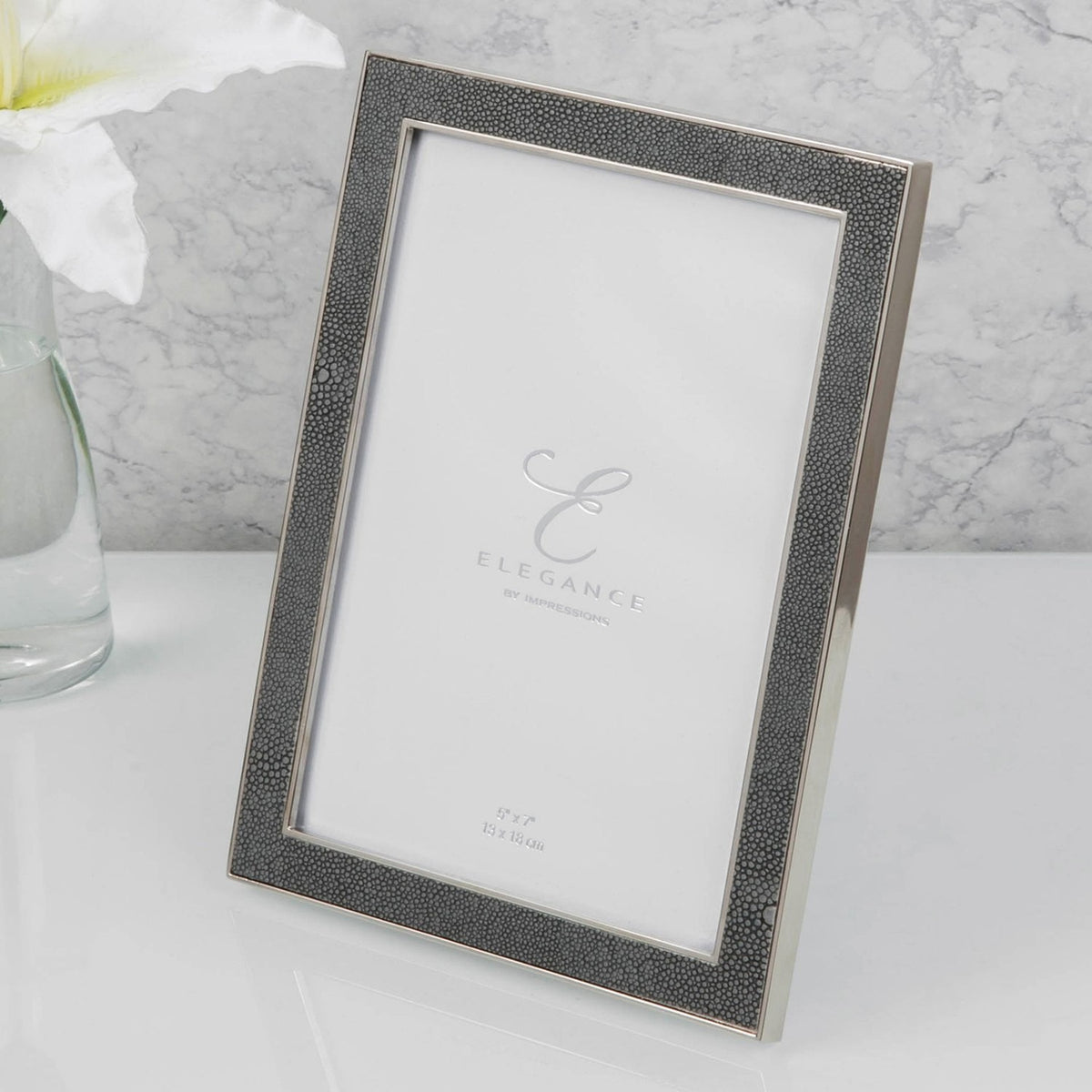 Metal Plated Faux Shagreen Photo Frame with Stand - Grey