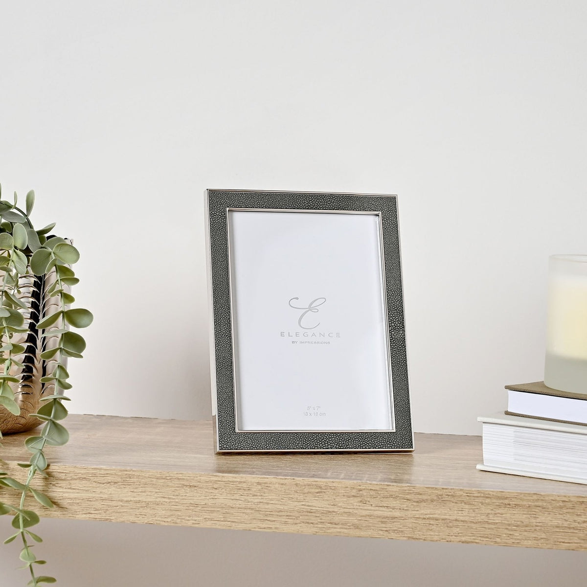 Metal Plated Faux Shagreen Photo Frame with Stand - Grey