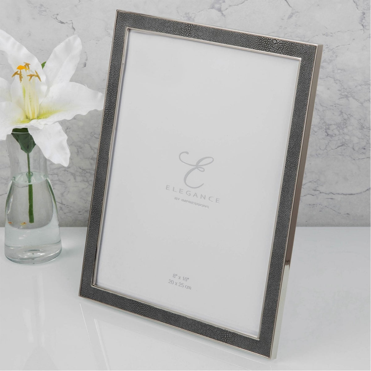 Metal Plated Faux Shagreen Photo Frame with Stand - Grey