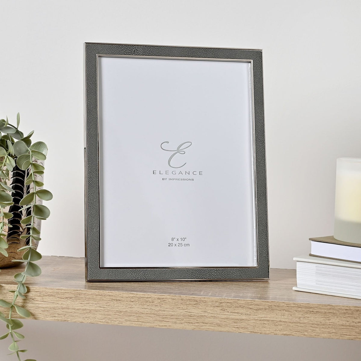 Metal Plated Faux Shagreen Photo Frame with Stand - Grey