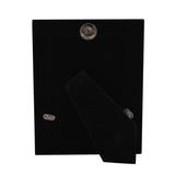 Rear view of the Patterned Silverplated Metal Photo Frame 7 x 5in, showing black velvet backing, hinged stand, and metal locking clips, on a plain white background.