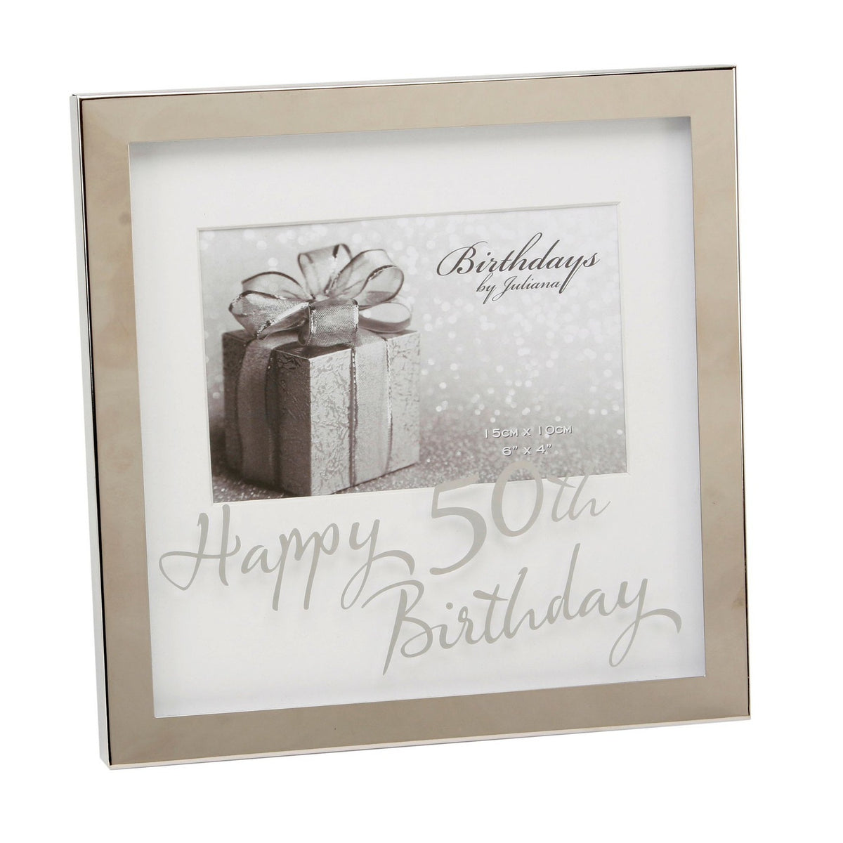 50th Birthday Mirror Print Metal Box Photo Frame 6 x 4in - Silver