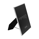 Thin Edge Silverplated Metal Photo Frame, 12 x 10in, rectangular with a slim polished silver border and fold-out stand, shown at an angle on a plain white background.