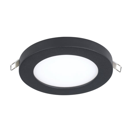 Fueva Flex LED Downlight in black aluminium with round white plastic diffuser and spring clip fittings, shown on a plain white background.