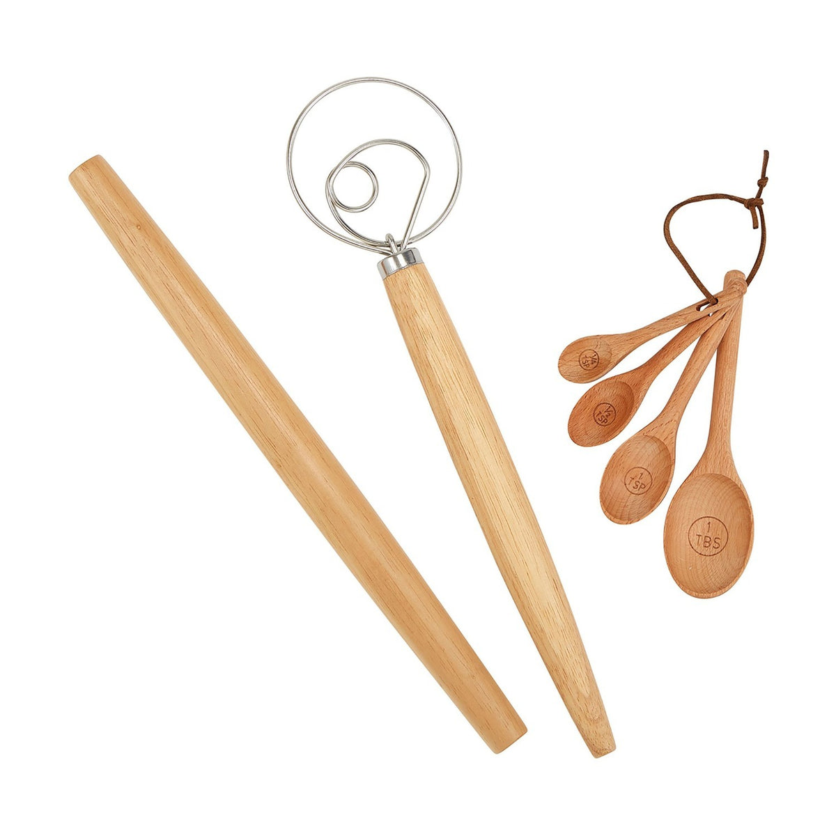 Baking Gift Set with Steel Dough Whisk - Brown & Silver