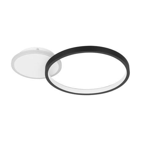 Gafares LED flush ceiling light showing a slim black ring with white inner diffuser alongside a round white ceiling base, aluminium and steel construction on a plain white background.