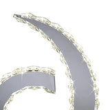 Close-up of the Galaxy LED Crystal D Shape Table Lamp, 12W 4000K in polished chrome, featuring curved arms edged with faceted crystal accents and bright white LED illumination.