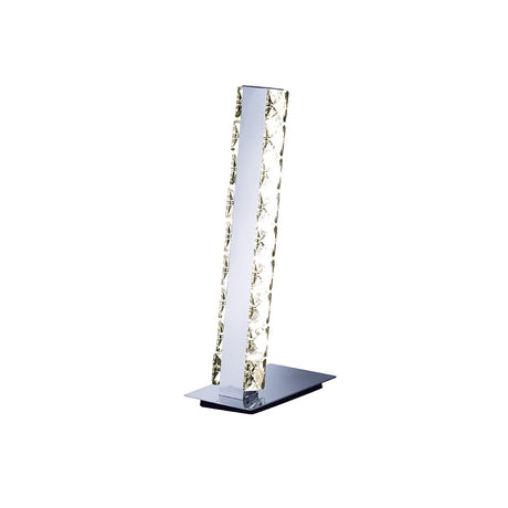The Galaxy LED Crystal Table Lamp 3W 4000K - Polished Chrome features a modern rectangular design with a crystal-embellished vertical light column and chrome base, creating a stunning contemporary accent for any space.