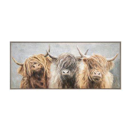 Three of a Kind Highland Cattle Framed Canvas – Brown