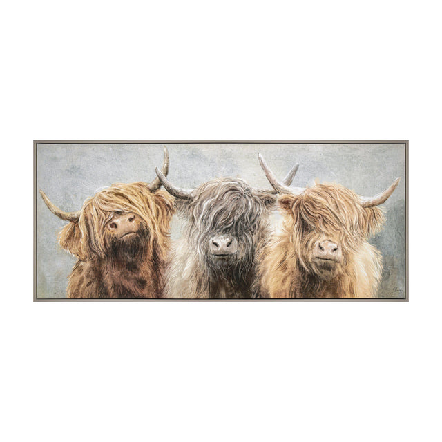 Three of a Kind Highland Cattle Framed Canvas – Brown