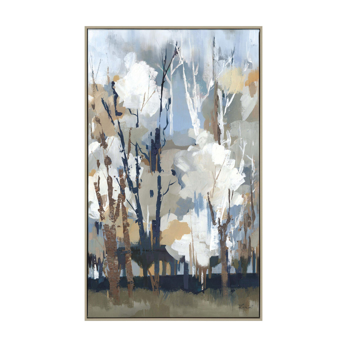 Silversong Birch Abstract Framed Canvas – Blue