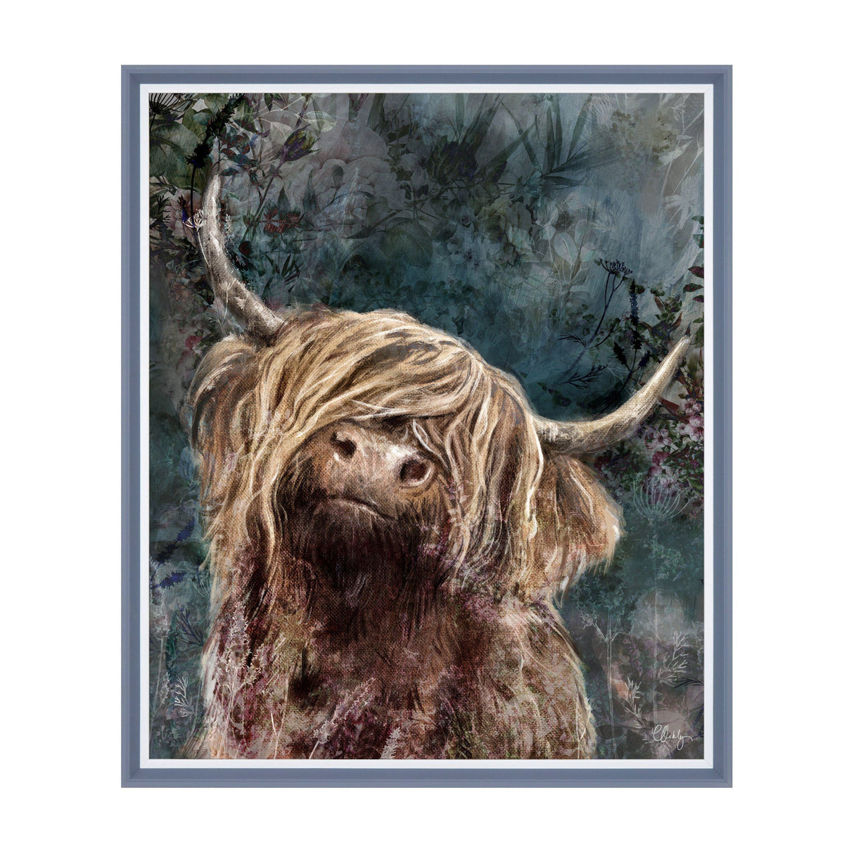 Dougie Highland Cow Framed Canvas – Brown
