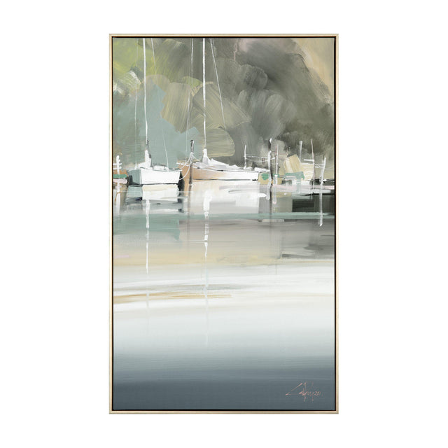 Peaceful Mooring Framed Canvas Wall Art – Green
