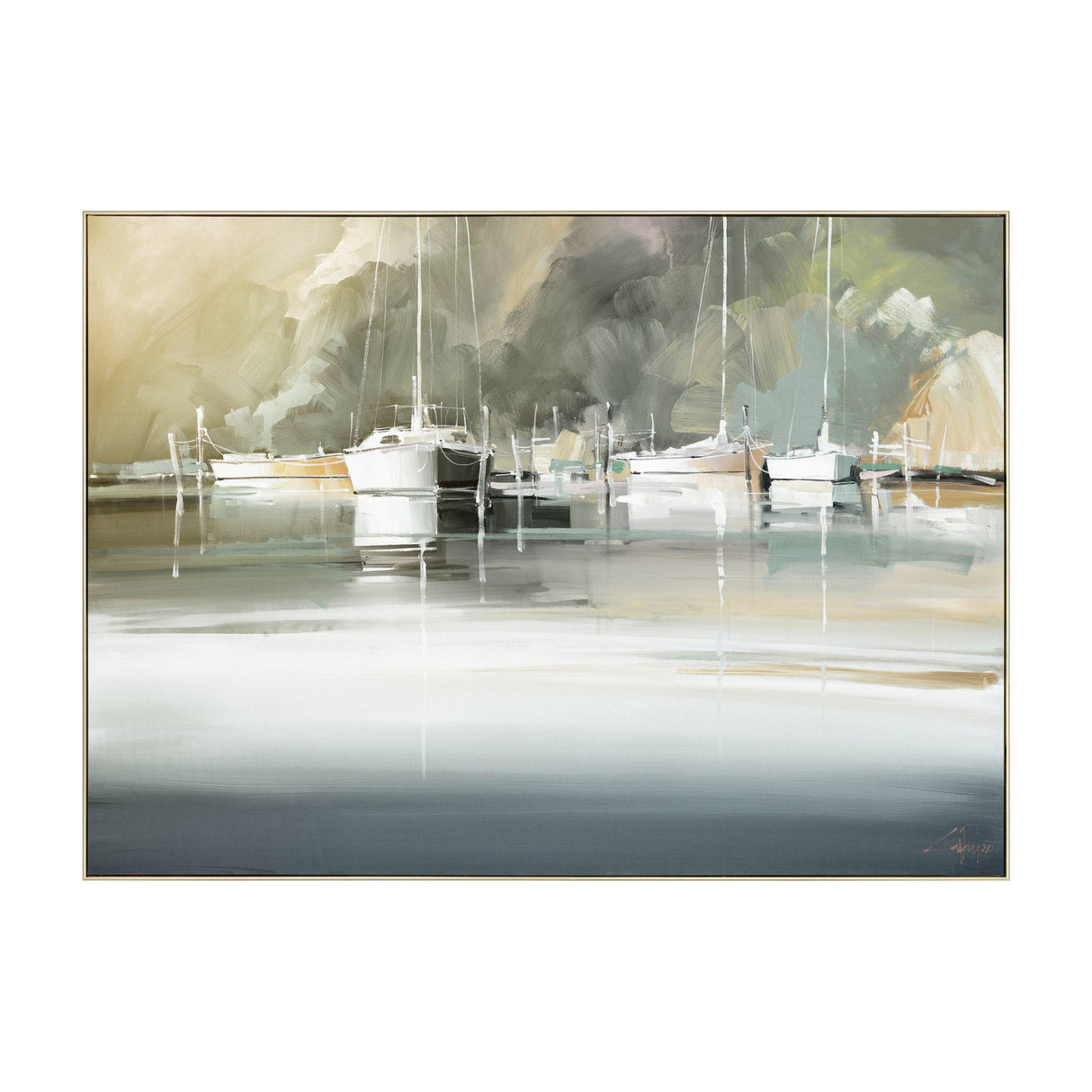 Marina Morning Framed Canvas – Grey
