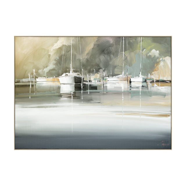 Marina Morning Framed Canvas – Grey