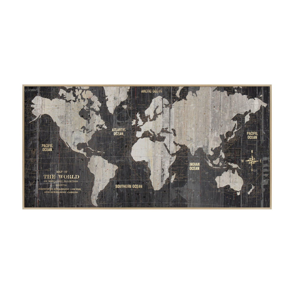 World Traveller Map Framed Canvas – Black