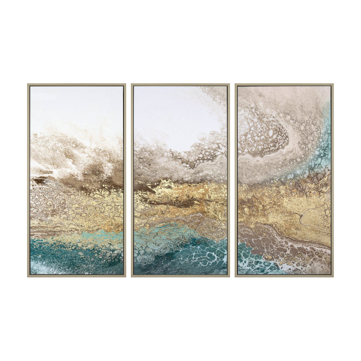 Serene Abstract Triptych Framed Canvas Wall Art – Teal