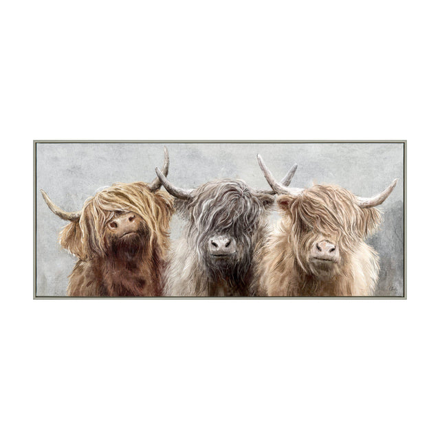 Three of a Kind Framed Highland Cow Canvas – Brown