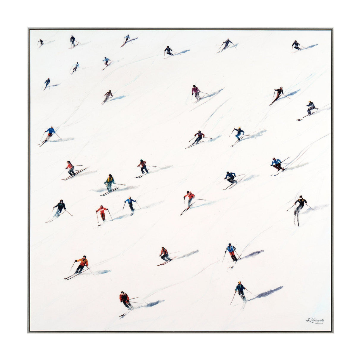 Downhill Skiers Framed Canvas Art – White