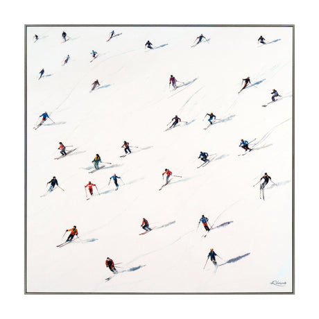 Downhill Skiers Framed Canvas Art – White