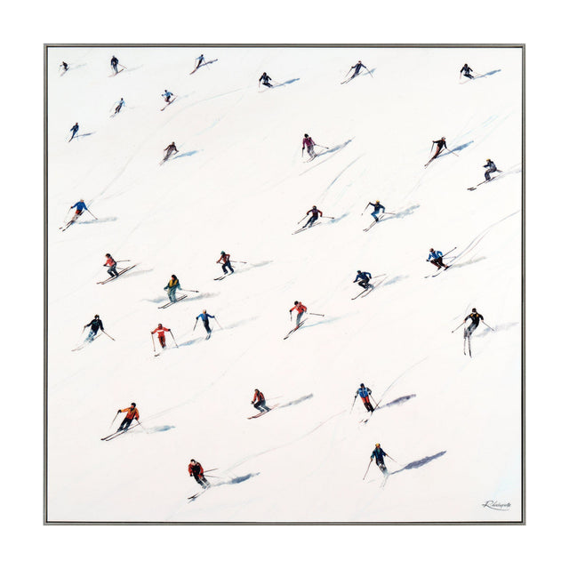 Downhill Skiers Framed Canvas Art – White