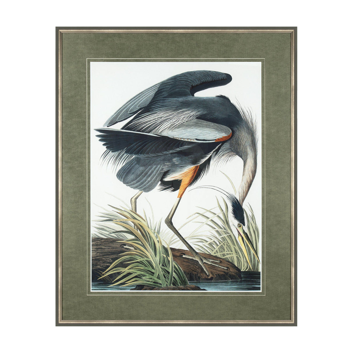 Vintage Blue Heron Framed Art – Blue
